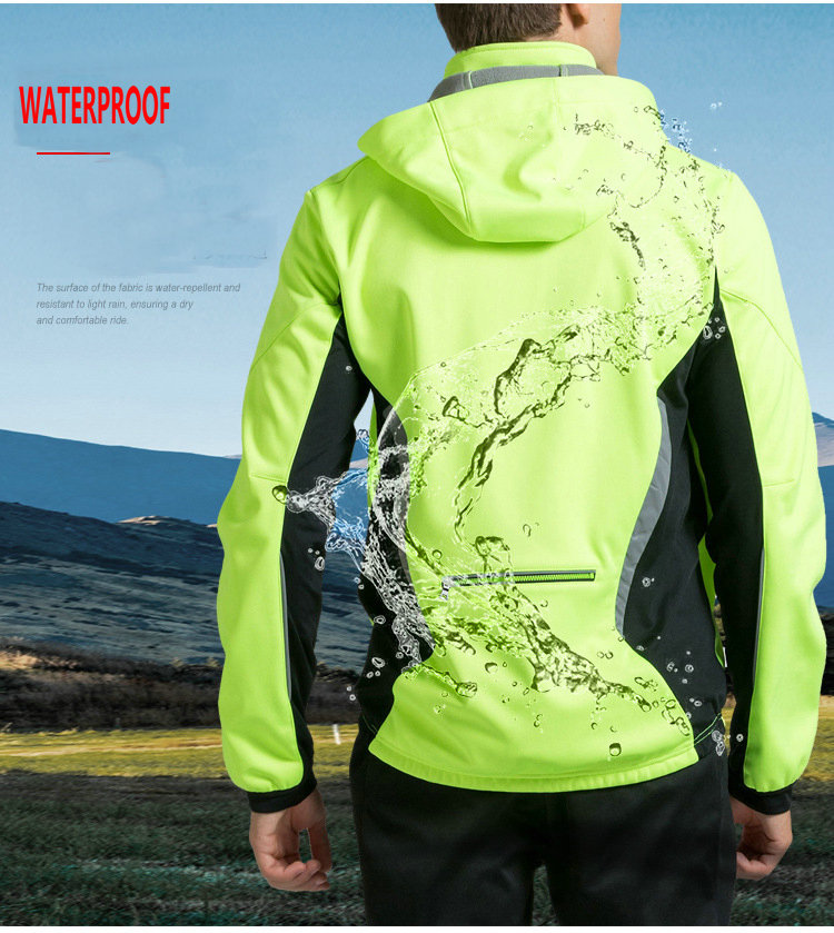 Factory Wholesale Winter Windpoof Mens Cycling Jacket Warm Thermal Waterproof Cycling Jacket Custom Hooded Fleece Bike Jacket