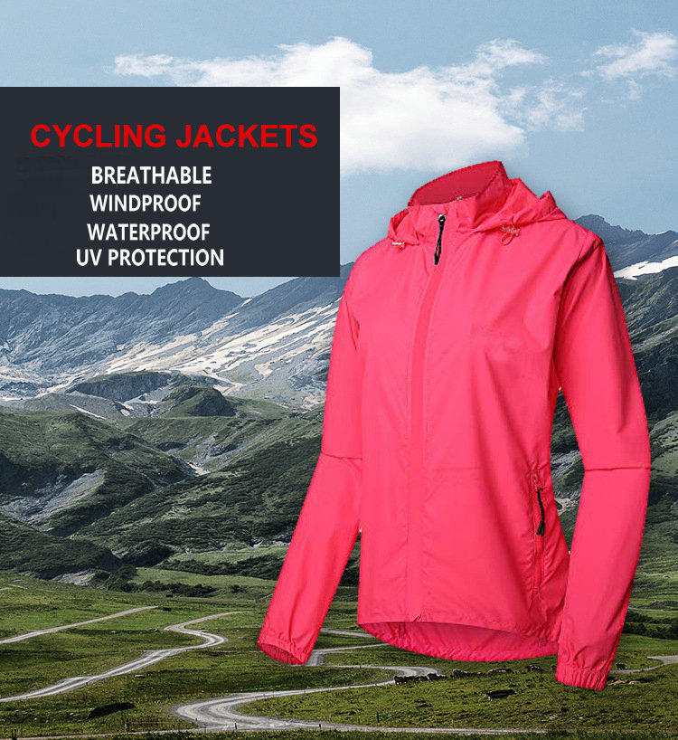 Custom sun uv protection windproof women cycling jacket Waterproof Raincoat Hooded removable sleeves Cycling Bike Windbreaker