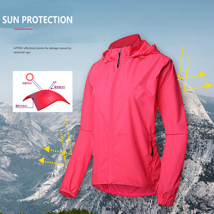 Custom sun uv protection windproof women cycling jacket Waterproof Raincoat Hooded removable sleeves Cycling Bike Windbreaker