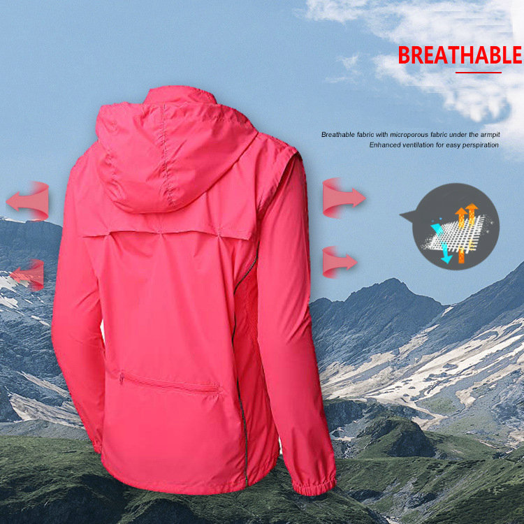 Custom sun uv protection windproof women cycling jacket Waterproof Raincoat Hooded removable sleeves Cycling Bike Windbreaker