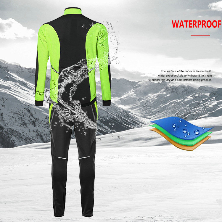 Factory Customize Winter Thermal Windpoof Men Cycling Jacket set Fleece Warm Thermal Bike Jacket with pant Bike jacket pant suit