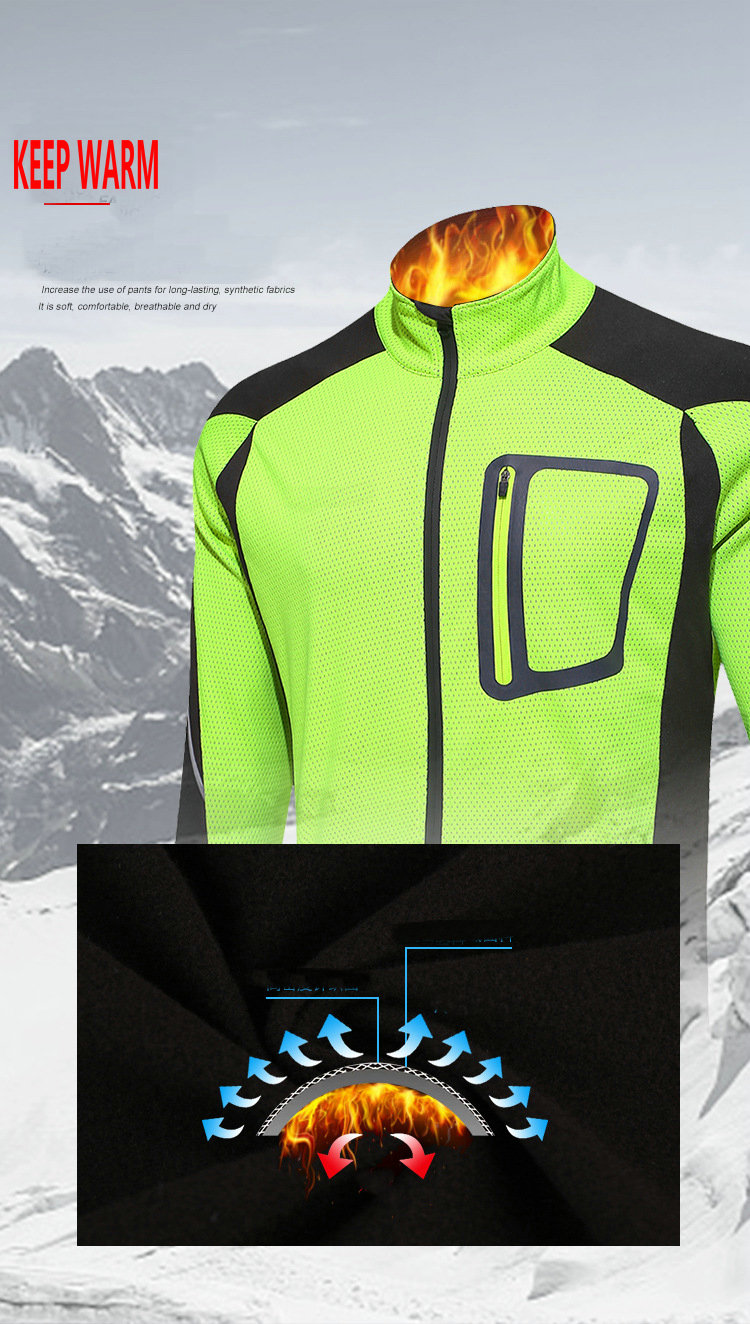 Factory Customize Winter Thermal Windpoof Men Cycling Jacket set Fleece Warm Thermal Bike Jacket with pant Bike jacket pant suit