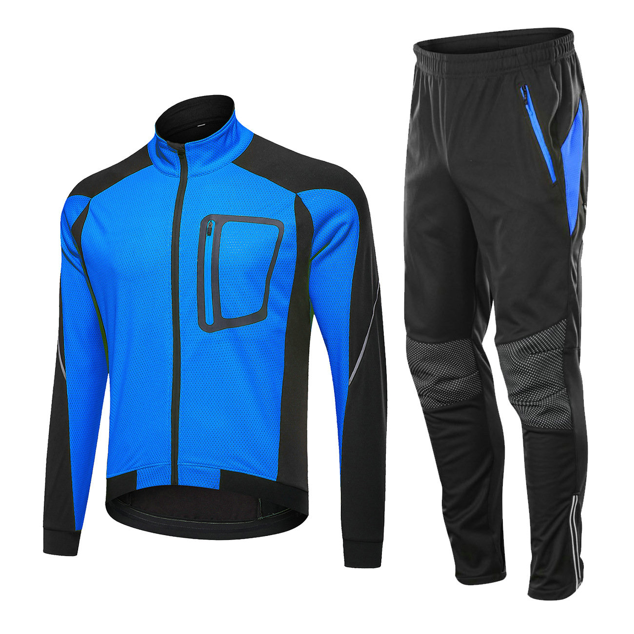 Factory Customize Winter Thermal Windpoof Men Cycling Jacket set Fleece Warm Thermal Bike Jacket with pant Bike jacket pant suit