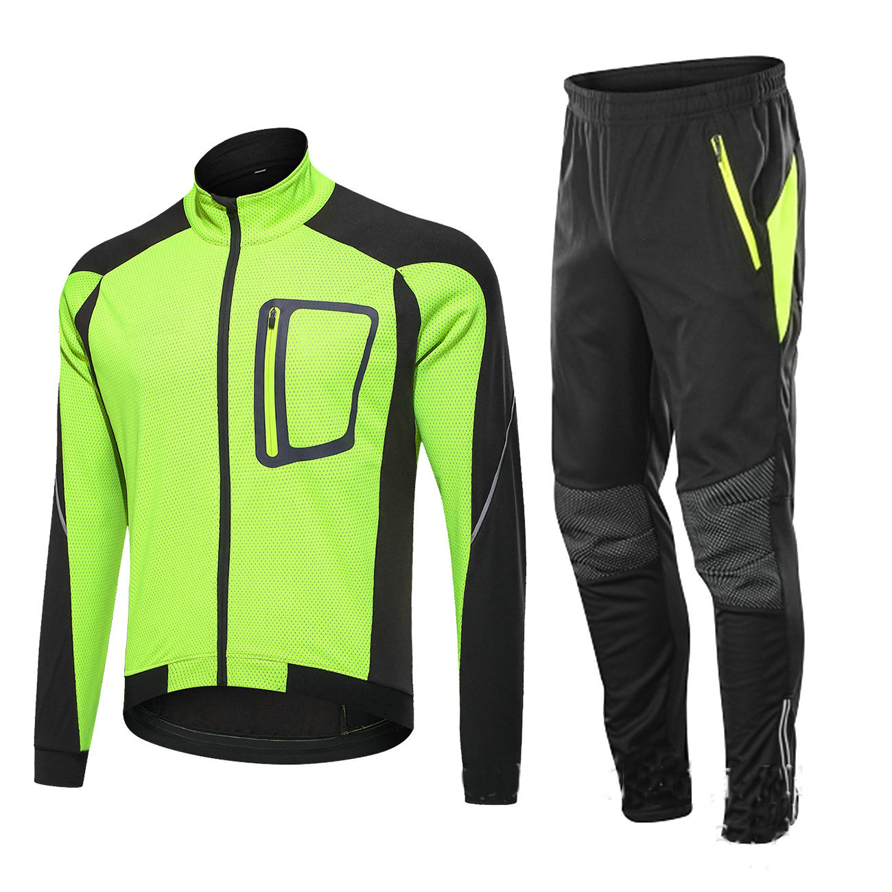 Factory Customize Winter Thermal Windpoof Men Cycling Jacket set Fleece Warm Thermal Bike Jacket with pant Bike jacket pant suit