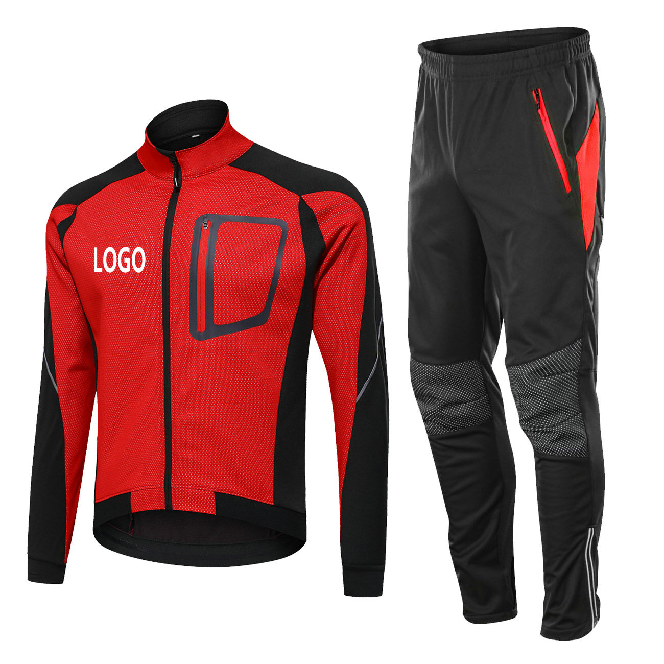 Factory Customize Winter Thermal Windpoof Men Cycling Jacket set Fleece Warm Thermal Bike Jacket with pant Bike jacket pant suit