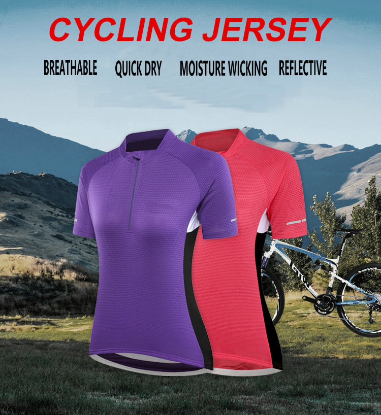 Factory Summer Moisture Wicking Quick Dry Women Cycling Jersey Custom Cycling Shirt Short Sleeves Girls Bike Shirt with Pocket