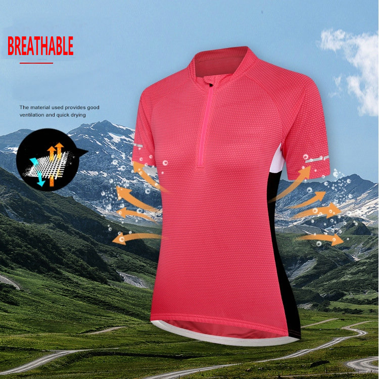 Factory Summer Moisture Wicking Quick Dry Women Cycling Jersey Custom Cycling Shirt Short Sleeves Girls Bike Shirt with Pocket