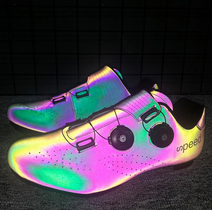 Factory Wholesale Reflective Gradient Road Bike Lockless Shoes Men Women unlocked Cycling Shoes unlocked bike shoes
