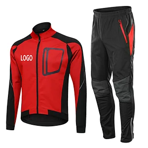 Factory Customize Winter Thermal Windpoof Men Cycling Jacket set Fleece Warm Thermal Bike Jacket with pant Bike jacket pant suit Winter cycling wear