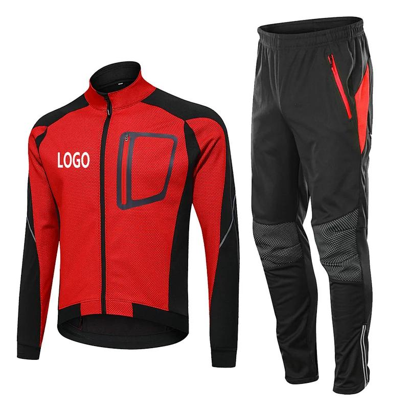 Factory Customize Winter Thermal Windpoof Men Cycling Jacket set Fleece Warm Thermal Bike Jacket with pant Bike jacket pant suit Winter cycling wear