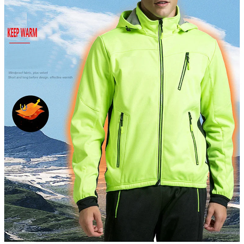 Factory Wholesale Winter Windpoof Mens Cycling Jacket Warm Thermal Waterproof Cycling Jacket Custom Hooded Fleece Bike Jacket