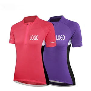 Factory Summer Moisture Wicking Quick Dry Women Cycling Jersey Custom Cycling Shirt Short Sleeves Girls Bike Shirt with Rear Pocket