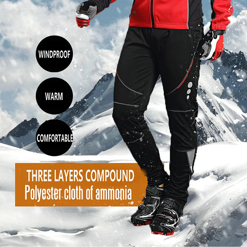 Wholesale Winter Fleece Warm Mens Outdoor Mountain Bike Pants Windproof warm Cycling Pants Waterproof Breathable Thermal MTB Cycling Pants