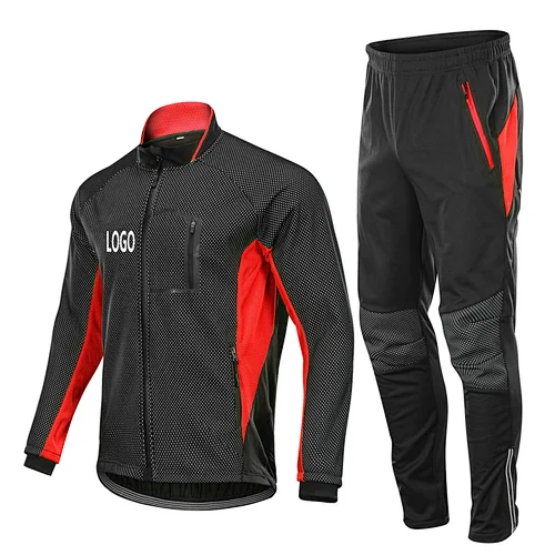 Factory Customize Winter Windpoof Men Cycling Jacket suit Fleece Warm Thermal Bike Jacket with pant Winter Cycling Wear