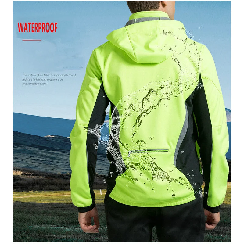 Factory Wholesale Winter Windpoof Mens Cycling Jacket Warm Thermal Waterproof Cycling Jacket Custom Hooded Fleece Bike Jacket