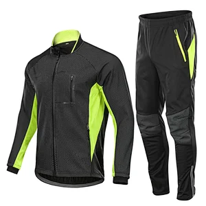 Factory Customize Winter Windpoof Men Cycling Jacket suit Fleece Warm Thermal Bike Jacket with pant Winter Cycling Wear