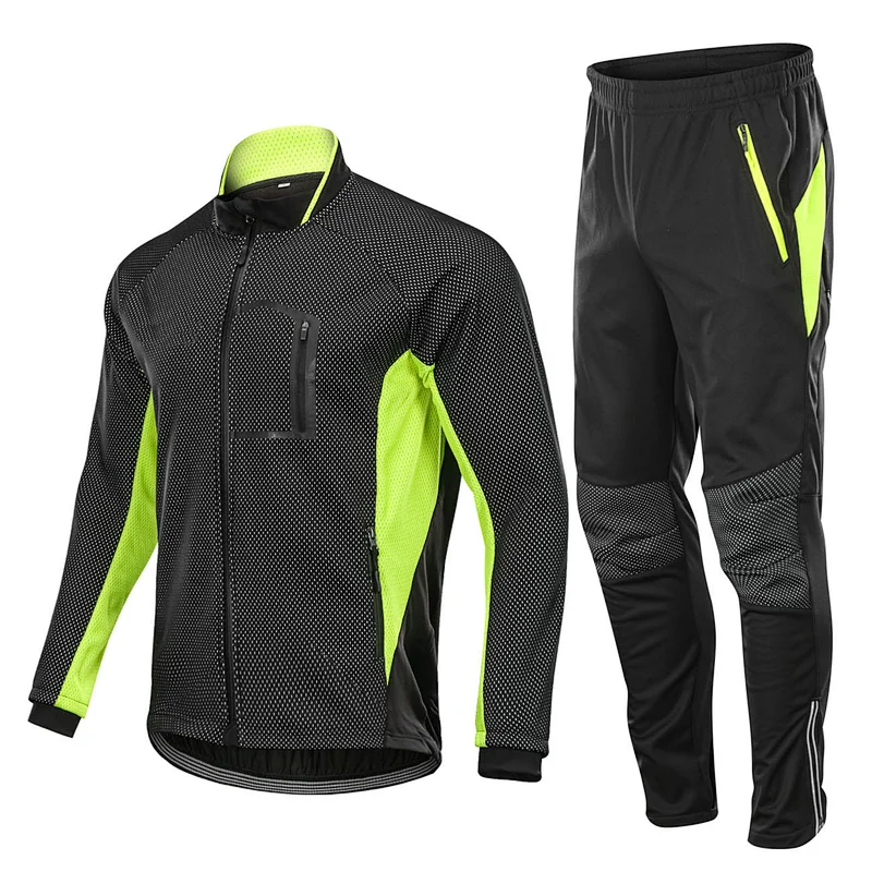 Factory Customize Winter Windpoof Men Cycling Jacket suit Fleece Warm Thermal Bike Jacket with pant Winter Cycling Wear