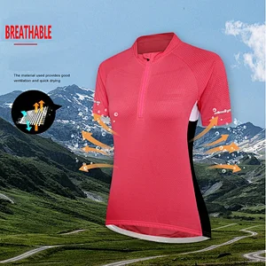 Factory Summer Moisture Wicking Quick Dry Women Cycling Jersey Custom Cycling Shirt Short Sleeves Girls Bike Shirt with Rear Pocket