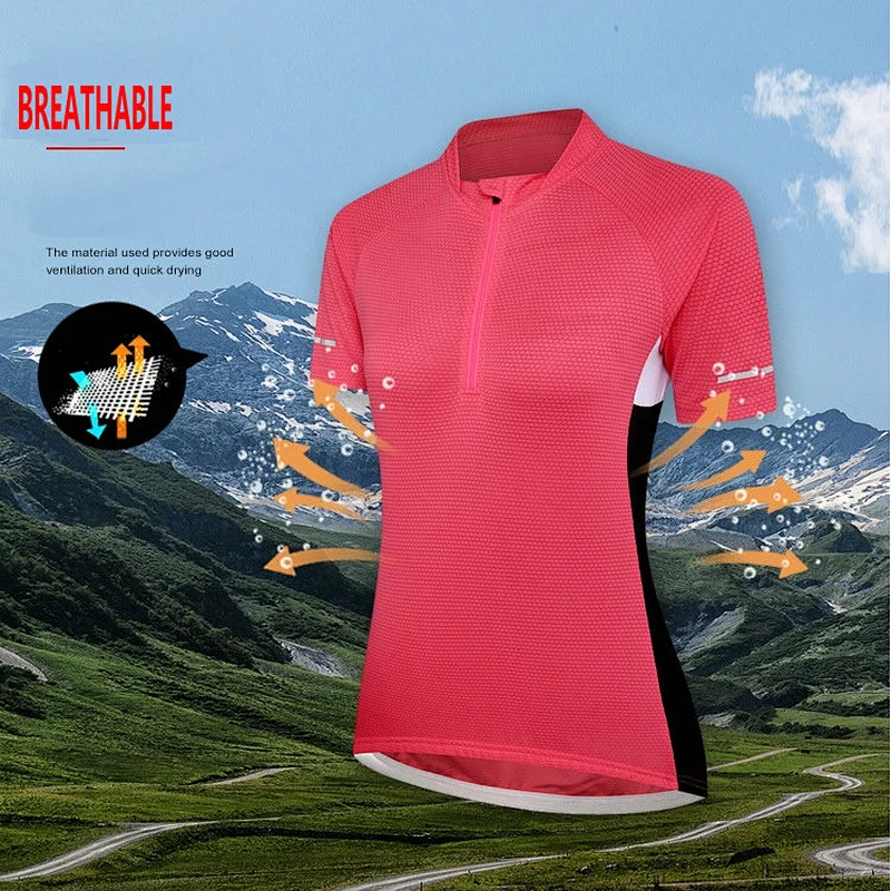 Factory Summer Moisture Wicking Quick Dry Women Cycling Jersey Custom Cycling Shirt Short Sleeves Girls Bike Shirt with Rear Pocket