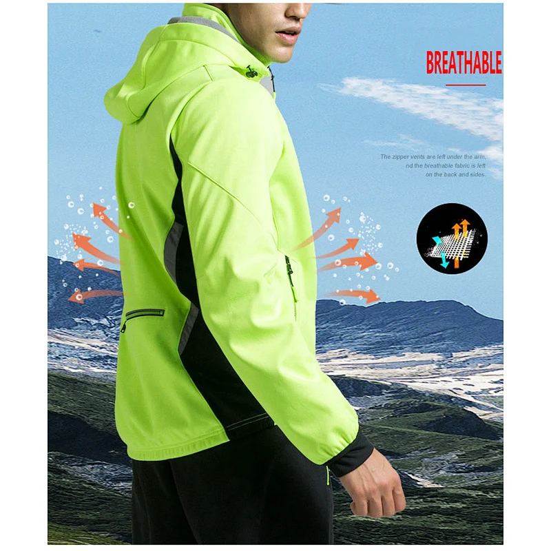 Factory Wholesale Winter Windpoof Mens Cycling Jacket Warm Thermal Waterproof Cycling Jacket Custom Hooded Fleece Bike Jacket