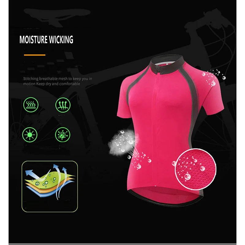 Factory Moisture Wicking Quick Dry Women Short Sleeves Cycling Jersey Bike Jersey Logo Customize Girls Cycling Shirt Bike Shirt
