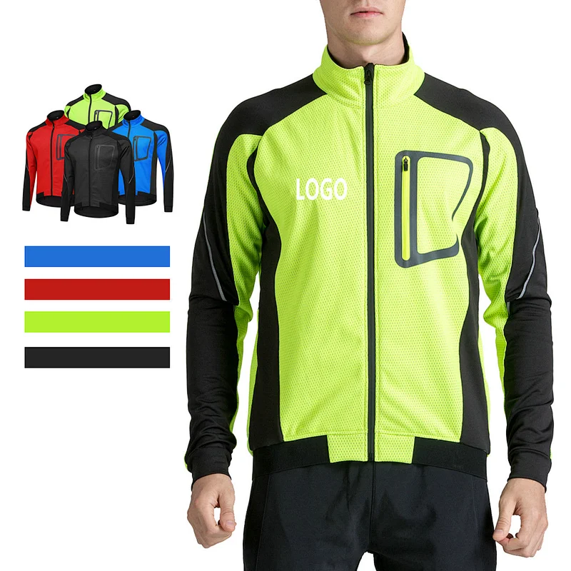 Factory wholesale OEM winter fleece warm men's cycling jacket OEM bike jacket customize windproof MTB mountain bike jacket