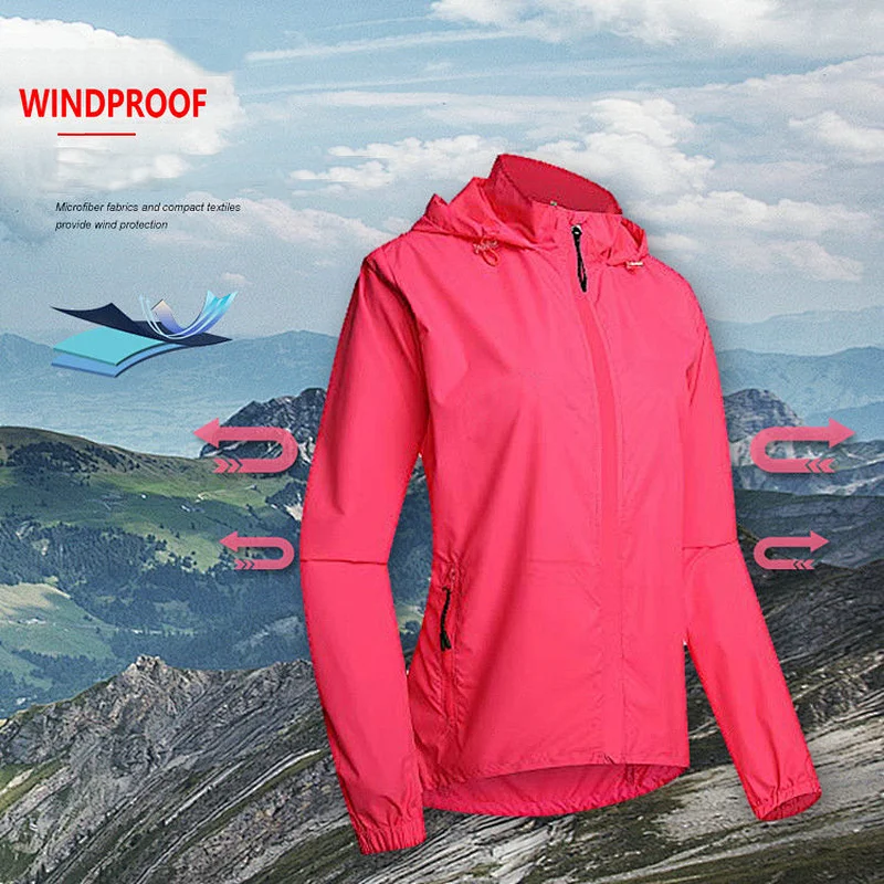Custom sun uv protection windproof women cycling jacket Waterproof Raincoat Hooded removable sleeves Cycling Bike Windbreaker