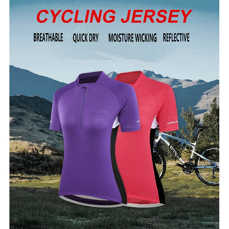 Factory Summer Moisture Wicking Quick Dry Women Cycling Jersey Custom Cycling Shirt Short Sleeves Girls Bike Shirt with Rear Pocket