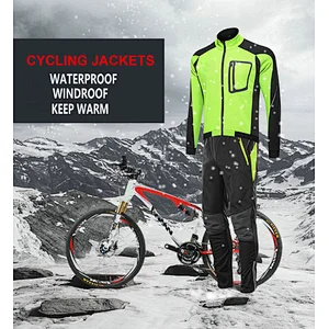 Factory Customize Winter Thermal Windpoof Men Cycling Jacket set Fleece Warm Thermal Bike Jacket with pant Bike jacket pant suit Winter cycling wear