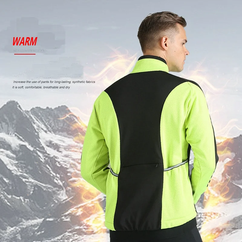 Factory wholesale OEM winter fleece warm men's cycling jacket OEM bike jacket customize windproof MTB mountain bike jacket