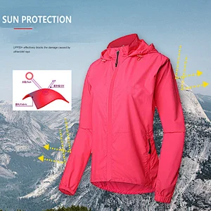 Custom sun uv protection windproof women cycling jacket Waterproof Raincoat Hooded removable sleeves Cycling Bike Windbreaker