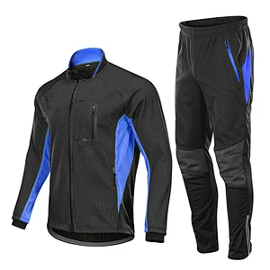 Factory Customize Winter Windpoof Men Cycling Jacket suit Fleece Warm Thermal Bike Jacket with pant Winter Cycling Wear