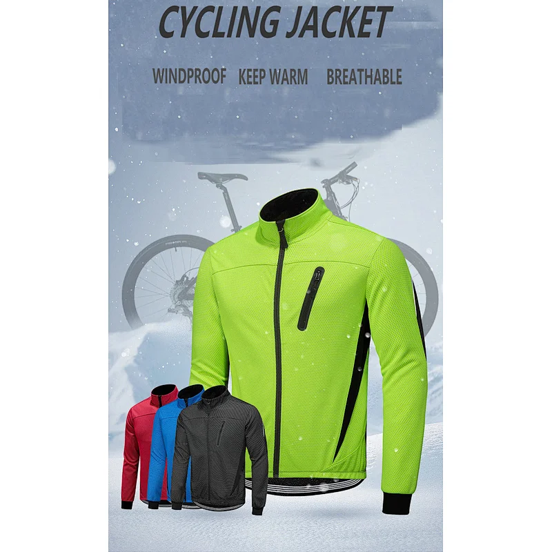 Factory Custom Winter Thermal Fleece Cycling Jacket Men Windproof Warm Cycle Wear Breathable Waterproof Bike Jacket Windbreaker