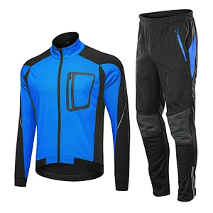 Factory Customize Winter Thermal Windpoof Men Cycling Jacket set Fleece Warm Thermal Bike Jacket with pant Bike jacket pant suit Winter cycling wear