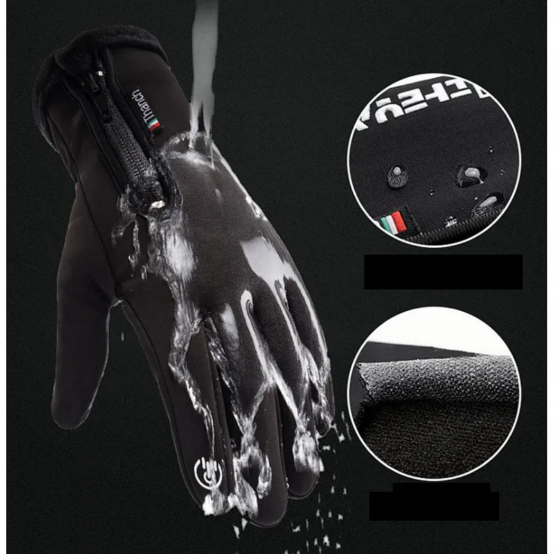 Factory wholesale winter touch screen bike gloves winter warm fleece lining cycling gloves waterproof zipper bike gloves