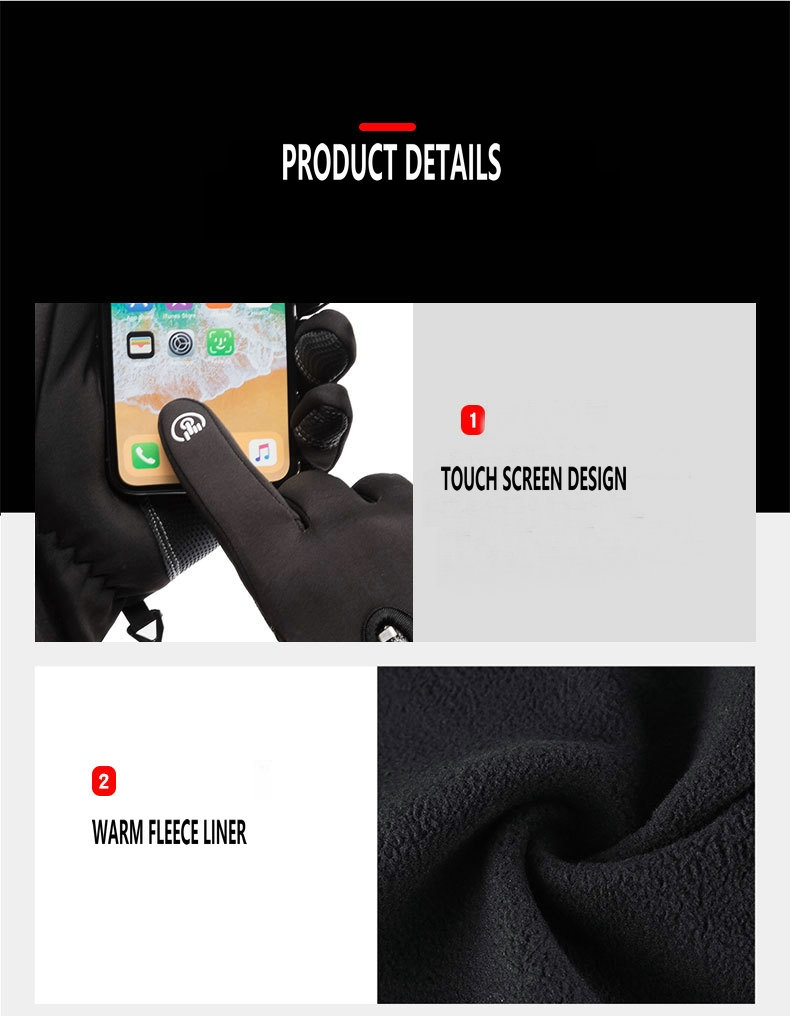 Factory wholesale winter touch screen bike gloves winter warm fleece lining cycling gloves waterproof zipper bike gloves