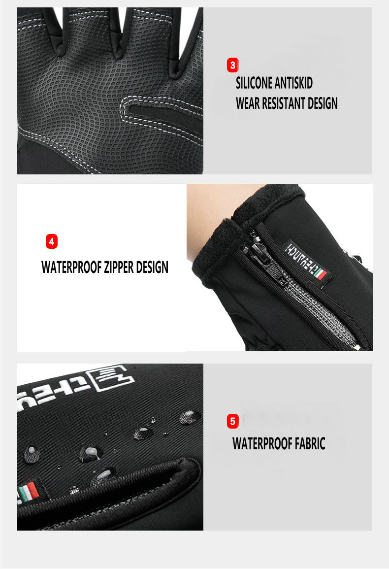 Factory wholesale winter touch screen bike gloves winter warm fleece lining cycling gloves waterproof zipper bike gloves