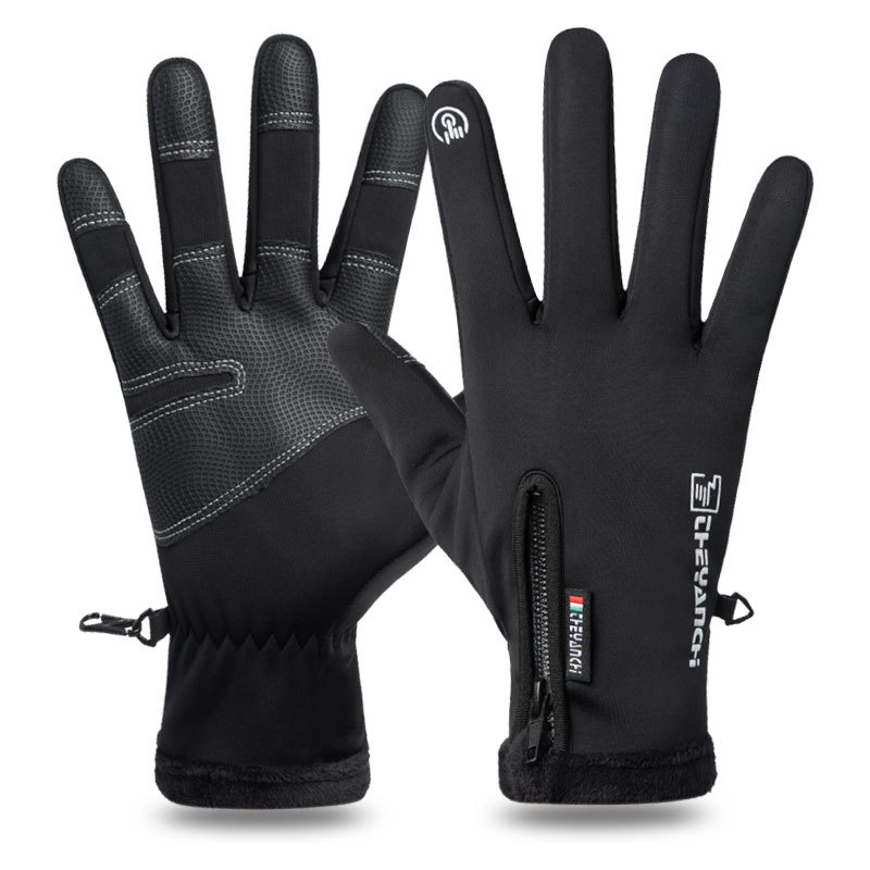 Factory wholesale winter touch screen bike gloves winter warm fleece lining cycling gloves waterproof zipper bike gloves