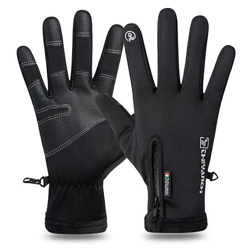 Factory wholesale winter touch screen bike gloves winter warm fleece lining cycling gloves waterproof zipper bike gloves
