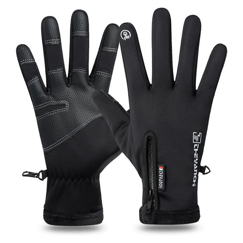Factory wholesale winter touch screen bike gloves winter warm fleece lining cycling gloves waterproof zipper bike gloves
