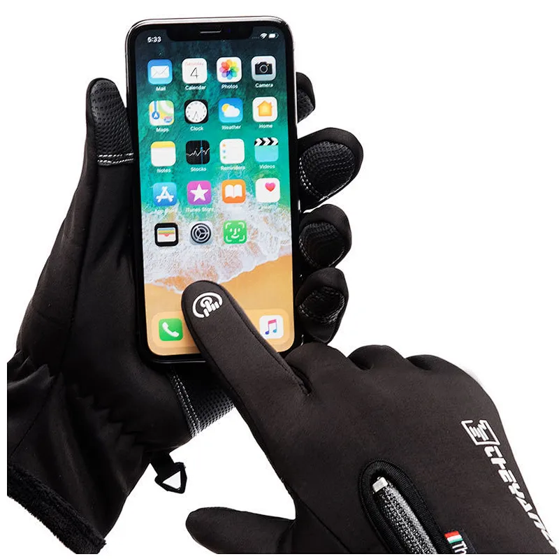 Factory wholesale winter touch screen bike gloves winter warm fleece lining cycling gloves waterproof zipper bike gloves