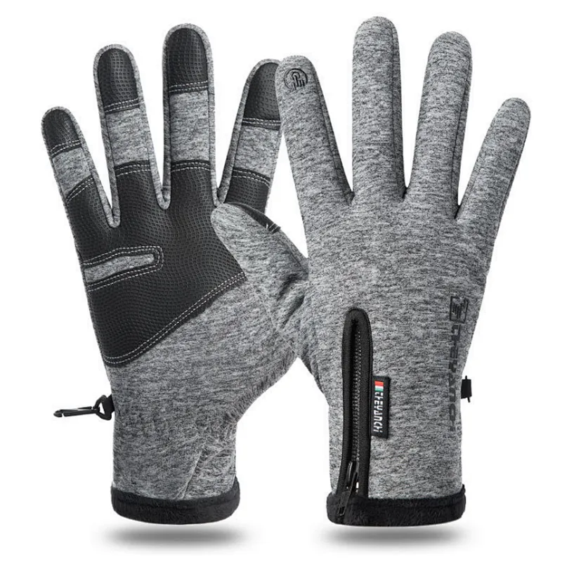 Factory wholesale winter touch screen bike gloves winter warm fleece lining cycling gloves waterproof zipper bike gloves