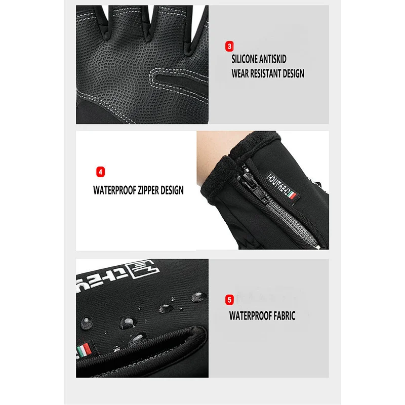 Factory wholesale winter touch screen bike gloves winter warm fleece lining cycling gloves waterproof zipper bike gloves