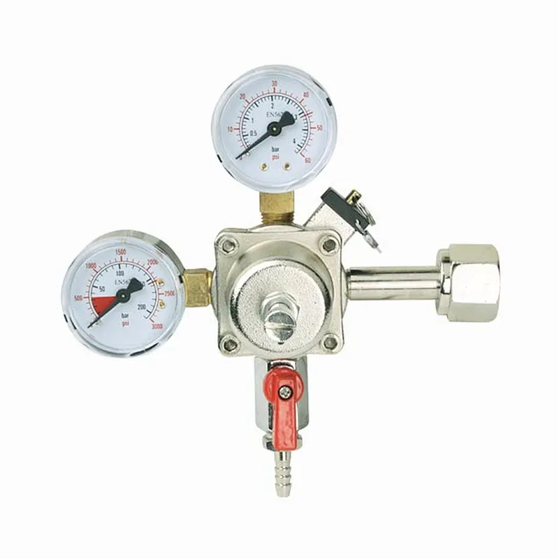 Dual Gauges CO2 Brass Beer Regulator With Y Splitter And Two Independent Shut-Off Valves