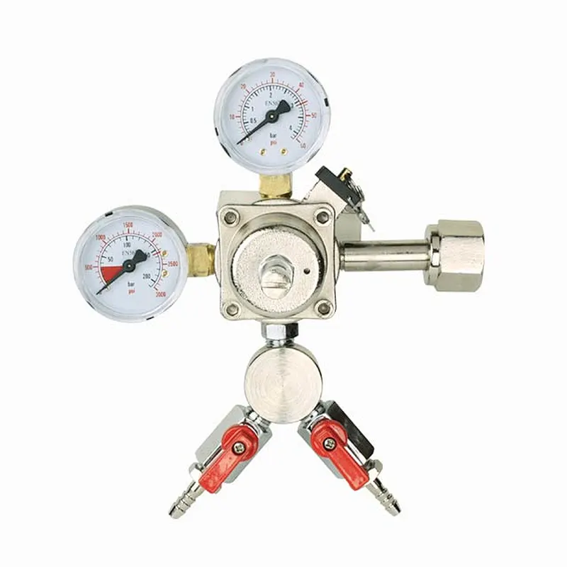 Dual Gauges CO2 Brass Beer Regulator With Y Splitter And Two Independent Shut-Off Valves