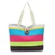 Factory custom logo lady durable zipper colored striped canvas beach tote bag summer ladies handbag