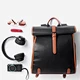 Custom Private Label Logo Roll Top Black Man Casual Leather Backpack For Men Bags