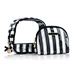 Factory custom metal logo travel bathroom portable waterproof clear transparent pvc cosmetic bag black white stripes makeup bag