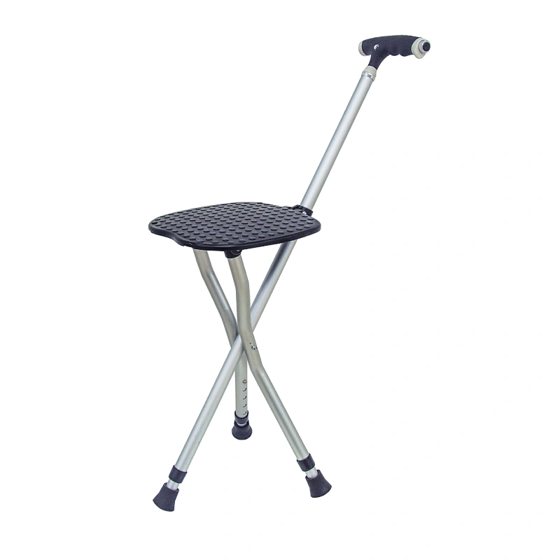 Folding walking stick seat crutch stool three legged canes for old people