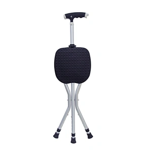 Folding walking stick seat crutch stool three legged canes for old people